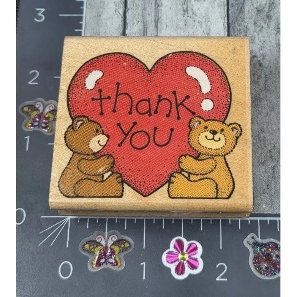Rubber Stampede Thank You Bears Heart Love 725E Rubber Stamp Wood #J59